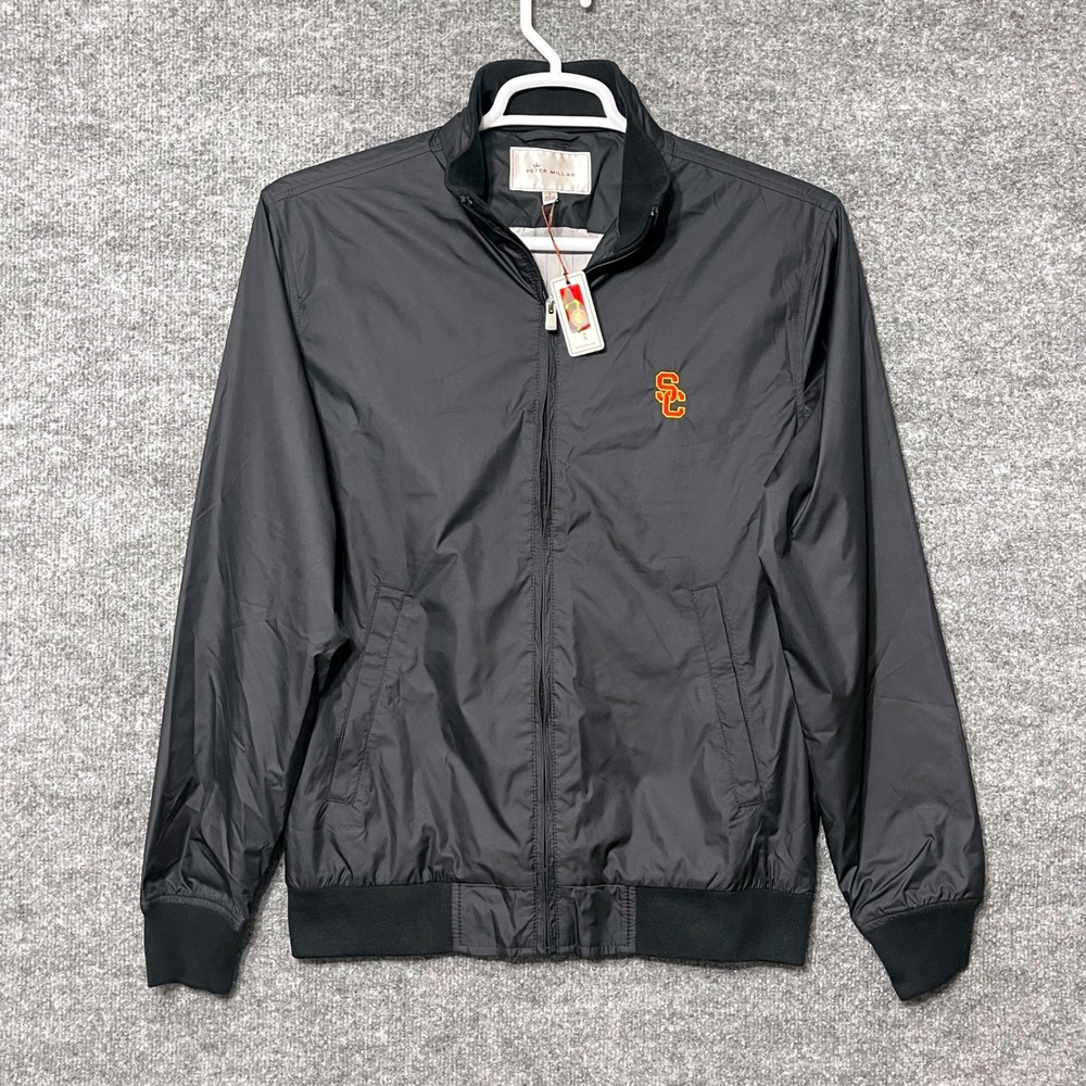 Peter Millar USC Trojans Mens Black Full Zip Windbreaker Jacket MC0Z15 Size S